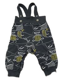 Tmavošedé tepláky s velrybami a kšandami Topomini