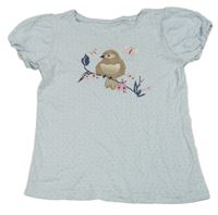 Světlemodré vzorované tričko s ptáčkem Topolino