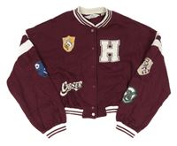 Vínovo-bílá crop baseballová mikina s nápisy a číslem - Harry Potter H&M