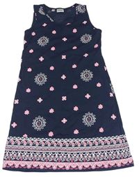 Tmavomodré bavlněné šaty s květy BPC