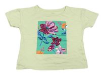 Zelenkavé tričko s květy s flitry John Lewis
