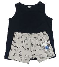 2set - Tmavomodré tílko + šedé boxerky s nápisy 