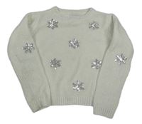 Bílý žinylkový svetr s vločkami Primark