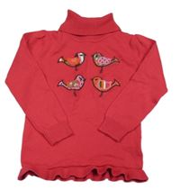 Malinový svetr s ptáčky a rolákem Topolino