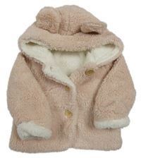 Růžový huňatý zateplený kabát s kapucí Matalan