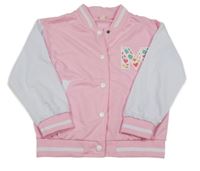 Růžovo-bílá baseballová mikina s písmenem 