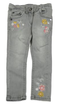 Světlešedé skinny rifle s květy Topolino