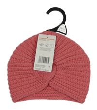 Nové - Růžová pletená turbanová čepice F&F