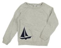 Světlešedá melírovaná mikina s lodí 