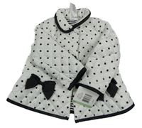 Nové - Bílo-černý puntíkatý šusťáková zateplený kabát s mašlemi Little me