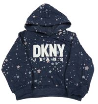 Tmavomodrá mikina s hvězdami a logem a kapucí DKNY 