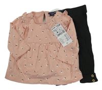 Nové - 2set - Světlerůžové květované triko + antracitové žebrované lehké tepláky Kiabi 