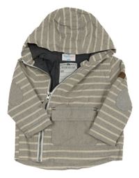Béžovo-šedá pruhovaná plátěná jarní bunda s kapucí Topomini