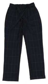 Tmavomodro-zelené kostkované kalhoty s páskem Mango