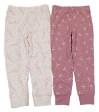 2set - 2x pyžamové kalhoty - růžové s hvězdami + fialové s mašlemi F&F