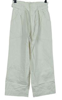 Dámské bílé plátěné culottes kalhoty s páskem H&M