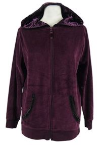 Dámská vínová sametová propínací mikina s kapucí s flitry Esmara 