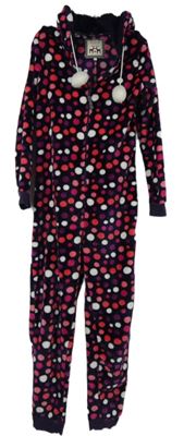 Dámská fialová puntíkovaná plyšová kombinéza s kapucí Debenhams 