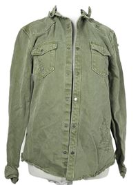 Pánská khaki riflová košilová bunda s prošoupáním Zara