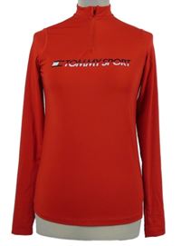 Dámské červené sportovní funkční triko s nápisem Tommy Hilfiger 