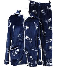 Dámské tmavomodré plyšové pyžamo s ananasy 