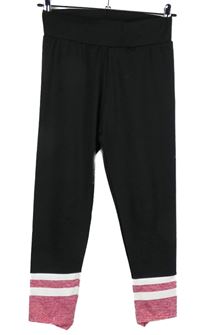 Dámské černo-růžové sportovní capri legíny s pruhy