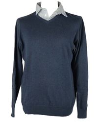 Pánský tmavomodrý svetr s košilovým límečkem George 