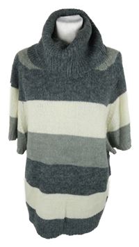 Dámská šedo-bílá pruhovaná svetrová vesta s rolákem 