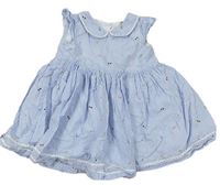 Modro-bílé pruhované plátěné šaty s kytičkami Mothercare
