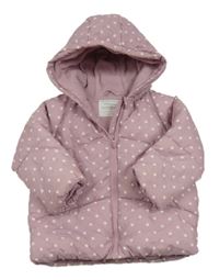Světlerůžová puntíkatá šusťáková zimní bunda s kapucí Primark