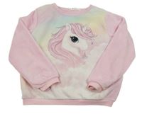 Růžovo-barevná chlupatá mikina s jednorožcem H&M