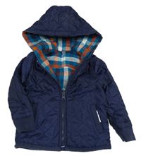 Tmavomodrá prošívaná oboustranná bunda s kapucí