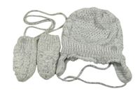 2set- bílo-šedá melírovaná čepice+ rukavice