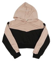 Růžovo-černá sportovní crop mikina s kapucí Shein