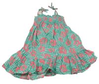 Modro-zelené vzorované plátěné šaty s kytičkami Primark