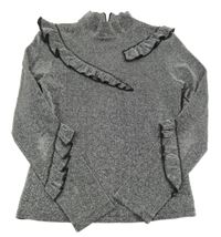 Stříbrno-černé třpytivé triko s volánky zn.