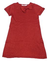 Červené třpytivé pletené šaty s mašlí H&M