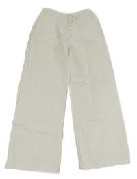 Bílé plátěné kalhoty s madeirou H&M