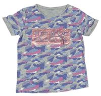 Šedo-modro-růžové army tričko s nápisem Primark