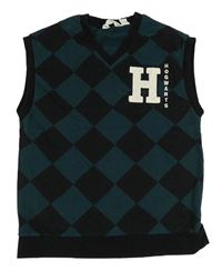 Černo-tmavozelená károvaná tepláková vesta s písmenem H&M