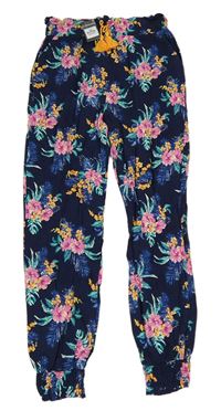Tmavomodré květované volné kalhoty Primark
