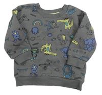 Tmavošedá mikina s krokodýly a planetami Primark