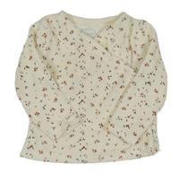 Smetanové květované sametové zavinovací triko 