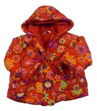 Červená květovaná šusťáková zimní bunda s kapucí George