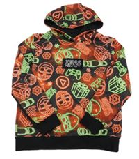 Černo-červeno-zelená mikina s vánočními obrázky a kapucí George