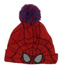 Červeno-černá vzorovaná čepice s bambulí - Spiderman