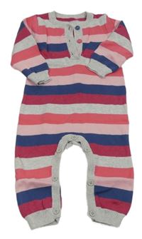 Růžovo-šedo-tmavomodrý pruhovaný pletený overal Mothercare