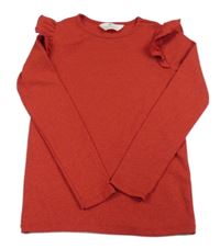 Červené třpytivé úpletové triko s volánky H&M