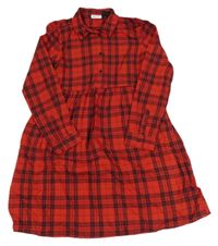 Červeno-černé kostkované flanelové košilové šaty Pocopiano