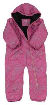 Neonově růžovo-šedá vzorovaná šusťáková zimní funkční kombinéza s kapucí Dare 2B